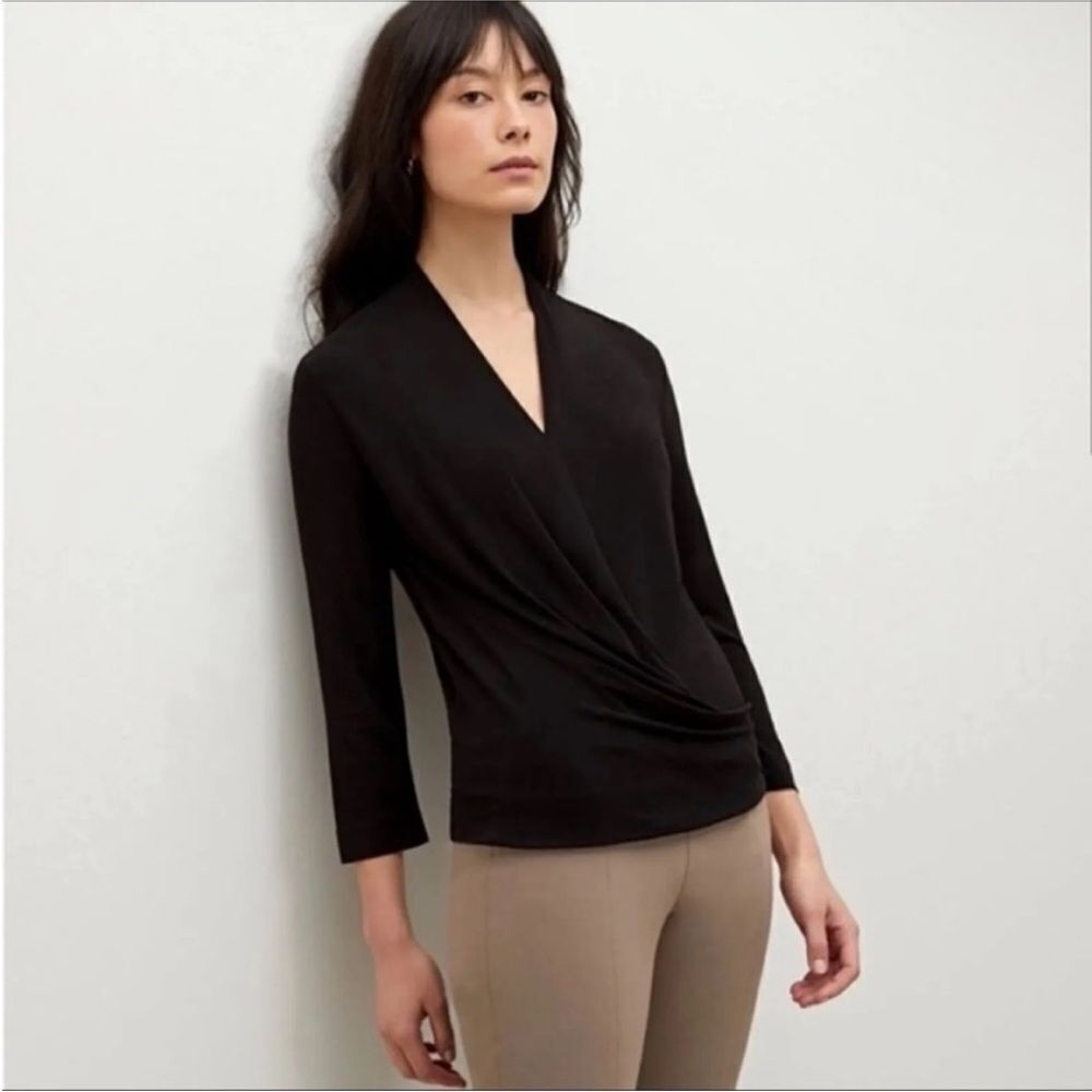 MM. LAFLEUR | The Deneuve Black 3/4 Sleeve Wrap Style Top Women’s Size Medium